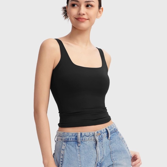 Women's Square Neck Tank Top Sleeveless Double Lined Basic Tops Sharp Collection - Picture 2 of 4